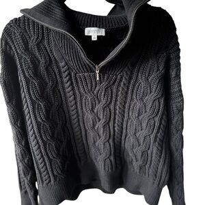 Haven Well Within black 1/4 zip cable knitted pullover sweater large heavy
